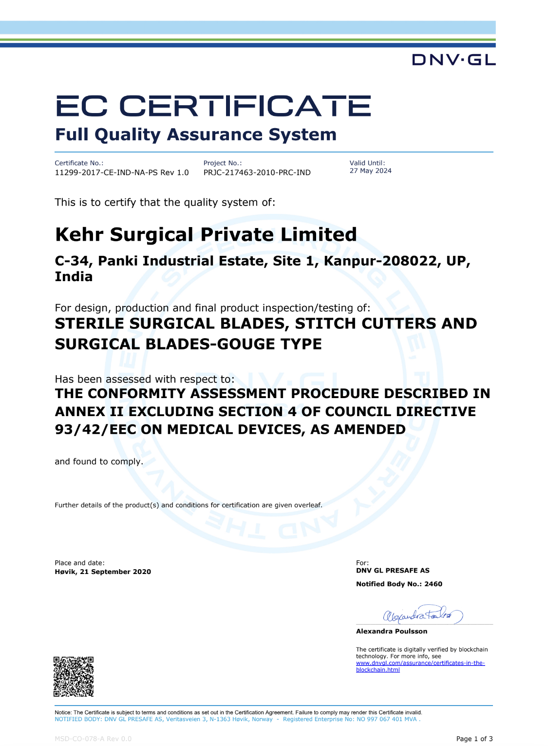 Kehr Surgical Private Limited EC Certificate